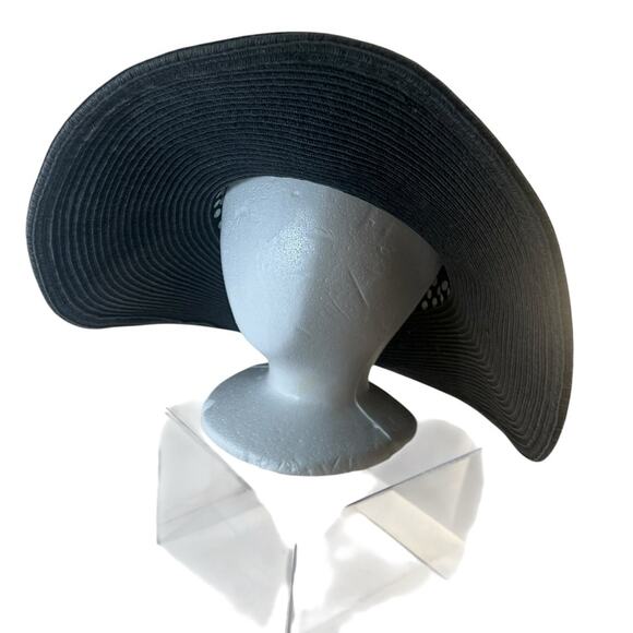 J. CREW Black FAUX STRAW SUN HAT SZ ONE SIZE - Picture 6 of 9